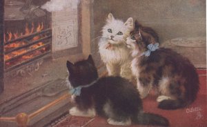 Home Sweet Home 3582 Tucks Oilette Cat Kittens Rare Old Postcard