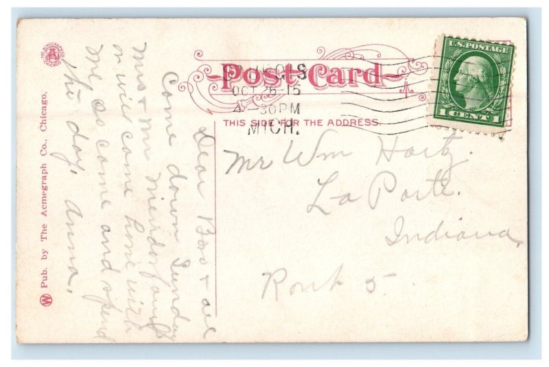 1915 Post Office Building Horse Cart La Porte Indiana IN Posted Antique Postcard