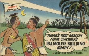 Curt Teich Chicago Comic Series African Natives Palmolive Bldg LINEN Postcard