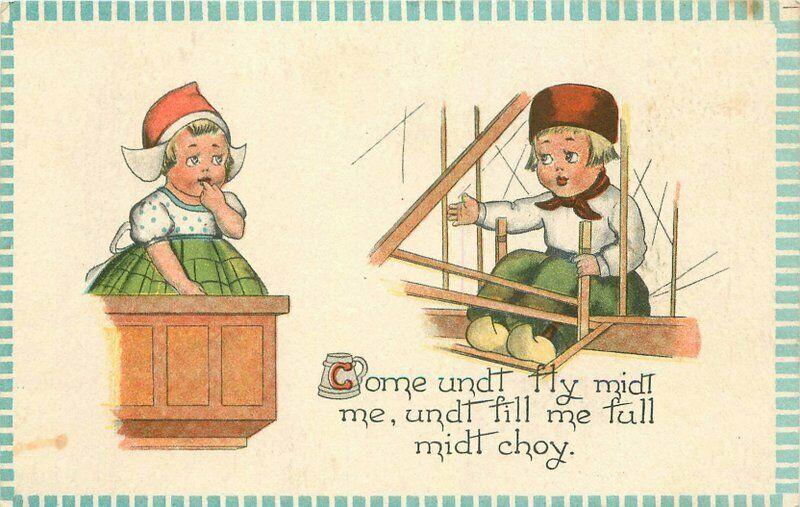 Artist impression Comic Humor Dutch Children C-1910 Early Aviation Postcard 2760