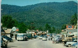 1950s Business Section Qualla Indian Reservation Cherokee NC Old Cars Postcard