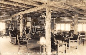G64/ Black River Falls Wisconsin RPPC Postcard c40s Interior Lodge Fallball Glen