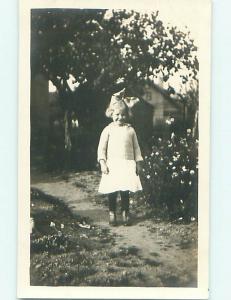 Pre-1930 rppc CUTE SMILING GIRL WITH BOW IN HAIR & BUTTON SHOES r6178