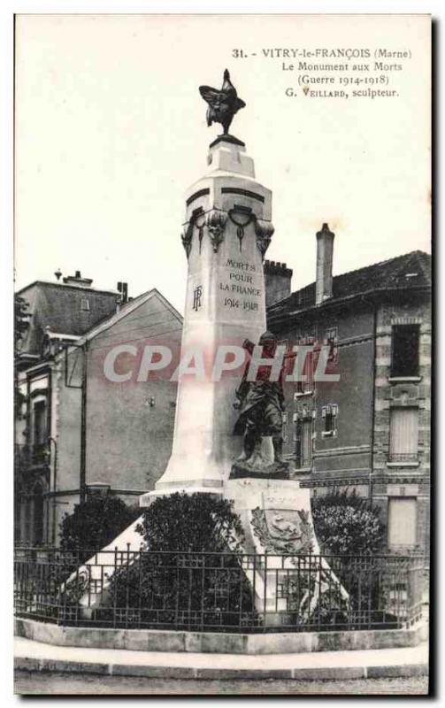 Old Postcard Vitry le Francois Marne on War Memorial