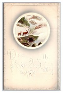 Christmas December 25th Winter Landscape Airbrushed Embossed DB Postcard A16