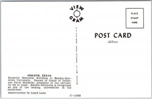 Abilene Texas TX, Hardin-Simons University, Sandefer Memorial Building, Postcard
