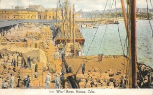 WHARF SCENE HAVANA CUBA SHIPS POSTCARD (c. 1910)