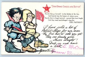 Advertising Postcard Star Brand Shoes Children With Flag c1905 Unposted Antique