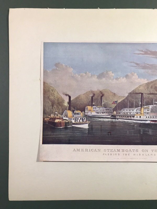 Currier & Ives Original Litho Print Plate II American Steam Boats on The Hudson 