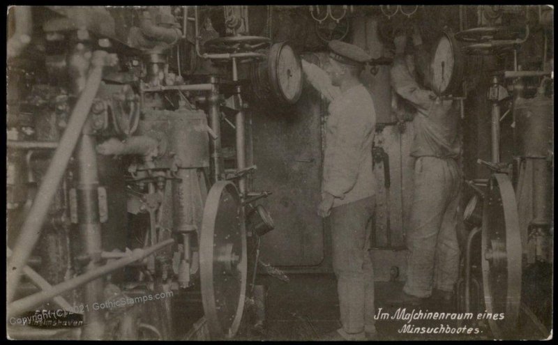 Germany WWI Navy Mineseeker Engine Room  Postcard RPPC G75549