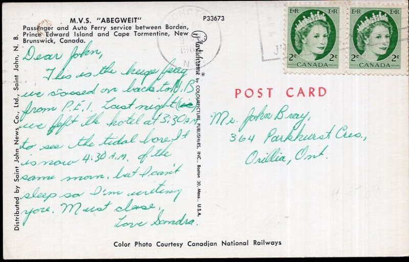 PEI Passenger Ferry Boat M.V.S. ABEGWEIT Cape Tormentine N.B. Borden - pm1964 C