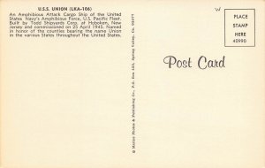 USS Union LKA-106 US Navy Amphibious Attack Cargo Ship postcard