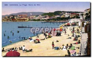 Old Postcard Cannes Beach Bains de Mer