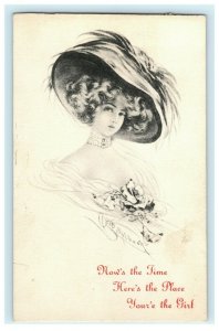 Big Hat Victorian Girl Poem Muckling South Dakota Vintage Antique Postcard