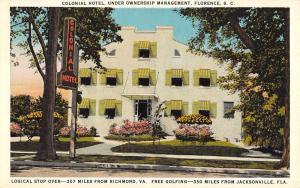 Florence South Carolina Colonail Hotel Entrance View Antique Postcard K27798