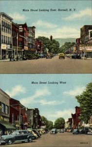 Hornell New York NY Main Street Classic Cars Split View Vintage Postcard