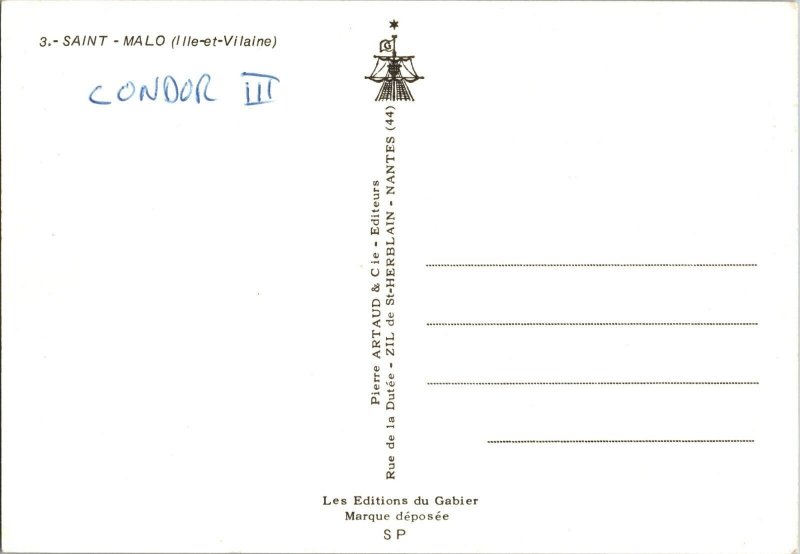 Saint Malo cite corsaire Vintage Postcard 1980s France