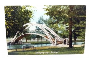 Lady With Young Girl Crossing The Suspension Bridge Bedford Vtg Postcard 1906