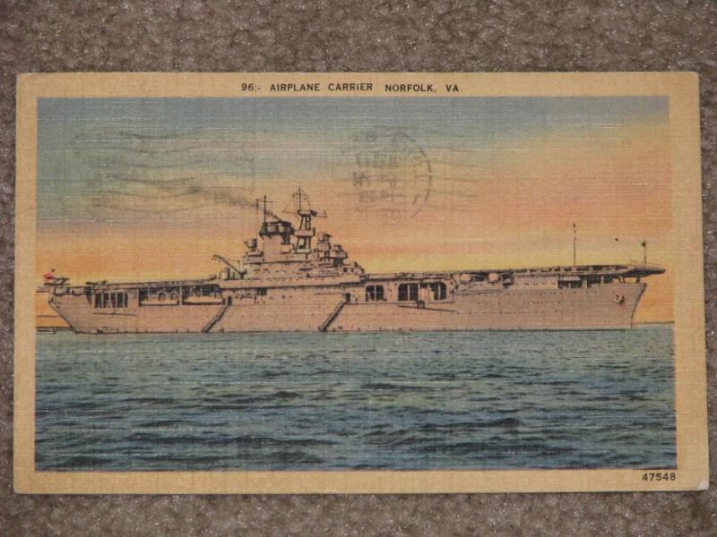 Airplane Carrier, Norfolk, VA.1949, used vintage card