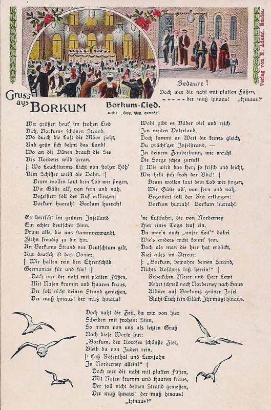 JUDAICA Gruss aus Borkum Germany Anti-Semitic Song, Jews Waiting Synagoue, 1910