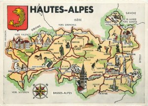 Postcard France Hautes Alpes map coat of arms