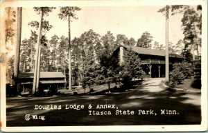 RPPC Douglas Lodge and Annex Itasca State Park Minnesota MN Wing Photo Postcard