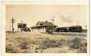 13815 Passengers & Railcar at Station, La Salle, Colorado RPPC 1911