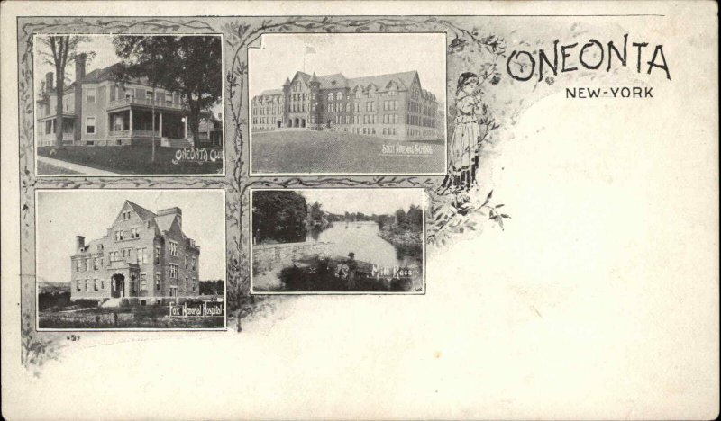 Oneonta New York NY Memorial Hospital School Multi-View c1910 Postcard