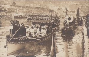 RPPC Postcard People Boats Giant Flowers + Sailors