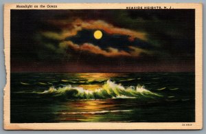 Postcard Seaside Heights NJ c1941 Moonlight On The Ocean Night View