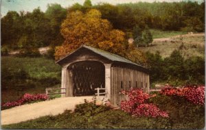 Hand Colored Postcard Covered Bridge near Manchester, Vermont