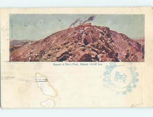 1908 official postmark SUMMIT OF PIKES PEAK Manitou & Colorado Springs CO hk4119