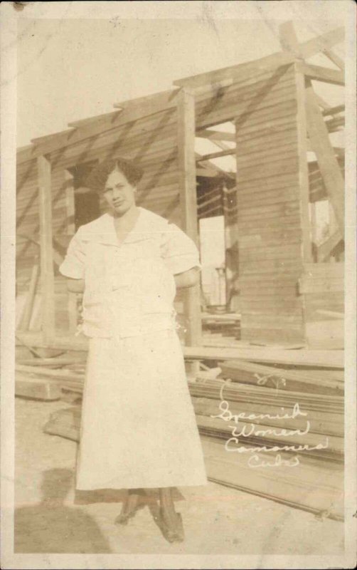 Spanish Woman - Home Construction - Comanus??? Cuba Real Photo Postcard