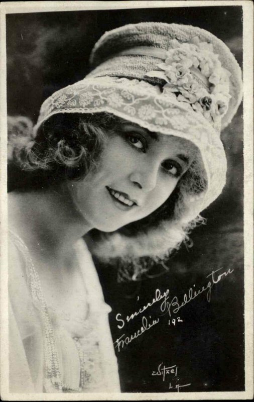 Silent Film Actress Francelia Billington Funky Hat c1920 Real Photo Postcard