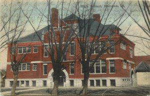 Vintage Postcard; High School, Sheldon IL Iroquois County, Wheelock