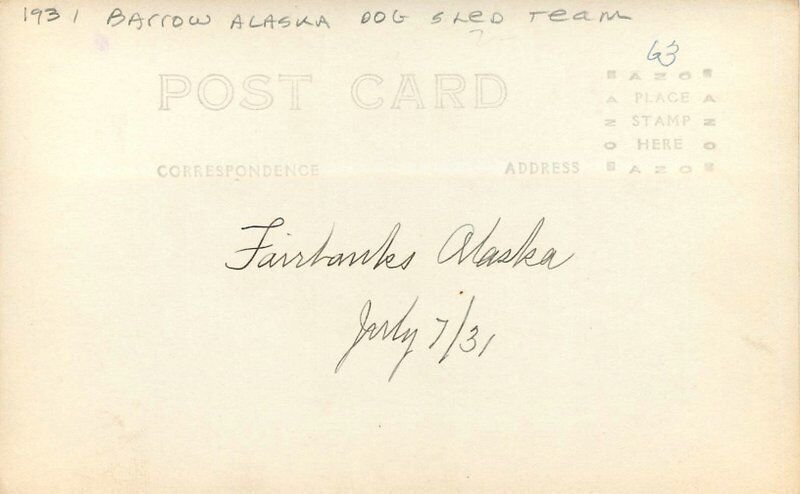 Alaska Barrow Dog Sled Team 1931 RPPC Photo Postcard 22-7940