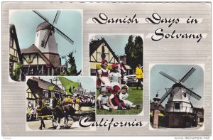 RP; 4-Views, Danish Days in Solvang, Wingmills, CALIFORNIA, 30-50s
