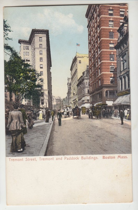 P2980, old postcard tremont street scene many people horses & wagons boston mass