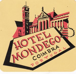 Portugal Coimbra Hotel Mondego Vintage Luggage Label sk2137