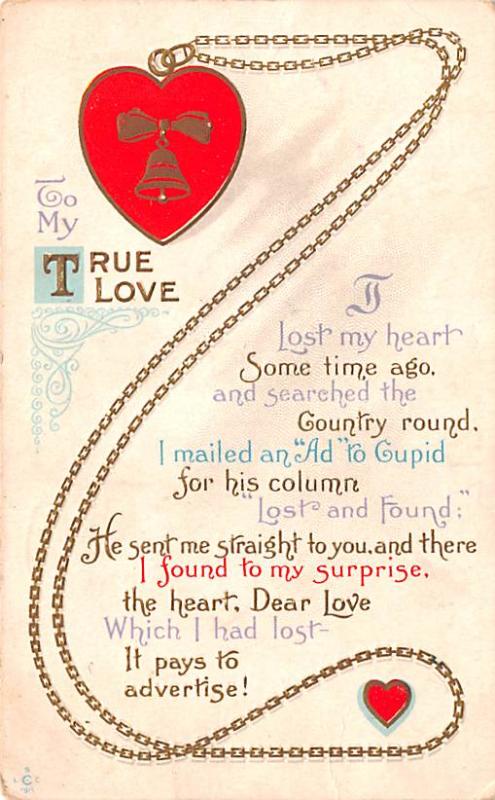 Valentines Day 1913 Missing Stamp a lot of corner wear