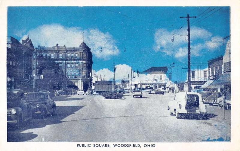 Woodsfield Ohio Public Square Scene Historic Cars Antique Postcard K16212