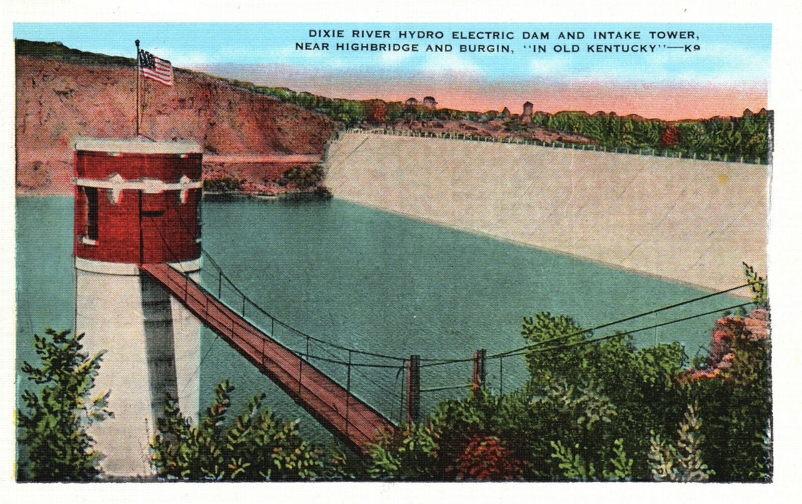 Vintage Postcard 1930's Dixie River Hydro Electric Dam Highbridge & Burgin KY United States