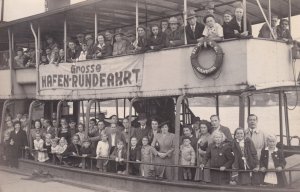 Grosse Hafen-Rundfahrt Hamburg Lifebuoy Ship German Ferry RPC Vintage Postcard