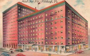 Vintage Postcard 1947 Hotel Fort Pitt Greyhound Bus Pittsburgh Pennsylvania PA