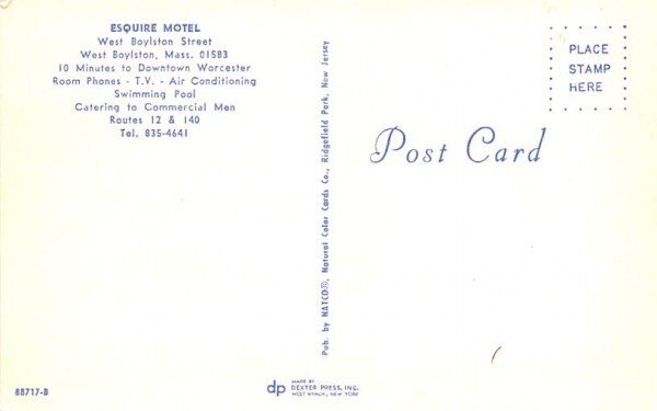Esquire Motel West Boylston, Massachusetts Postcard