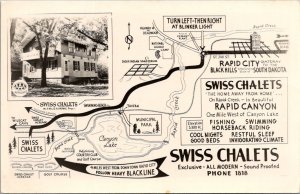 RPPC Swiss Chalet Motel, Attraction Map of Rapid City SD Vintage Postcard W63