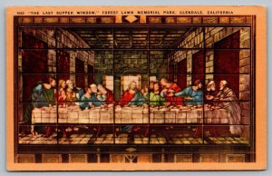 Postcard The Last Supper Window Forest Lawn Memorial Park Glendale California