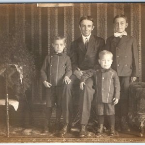 c1910s Distinguished Gentleman & Progeny RPPC Exquisite House Man & Boys PC A142