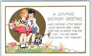 Art Deco LOVING BIRTHDAY GREETING Children Gold Metallic  Postcard