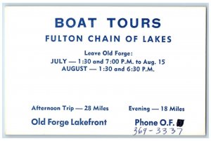 c1960 Boat Tours Fulton Chain Lake Old Forge Lakefront Advertising Postcard